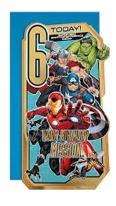 Marvel 6th Year Birthday Card Die Cut Avengers Design Children Birthday Card - Picture 1 of 3
