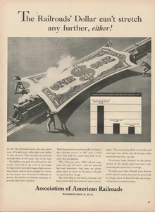 1948 Association of American Railroads Dollar Can't Stretch Any Further Print Ad - Picture 1 of 1