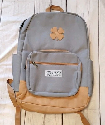 NEW Lucky Brand Backpack Gray Canvas Brown Leather Brand NWOT Day Pack - Image 1 of 4