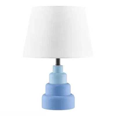 Small Blue Desk Light Table Lamp with White Fabric Shade for Bedside Nightstand - Image 1 of 3