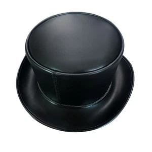 Women Men Faux Leather Gothic Cosplay Magic Gentleman Top Hat Punk Steampunk - Picture 1 of 11