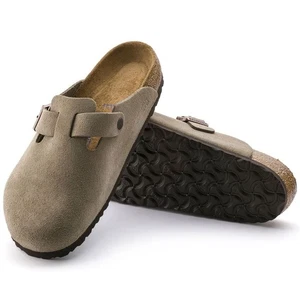 Birkenstock Boston Taupe Suede Clogs Soft Footbed Flat Casual Men's Shoes Wide - Picture 1 of 8