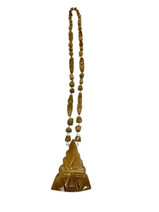 Vintage Agate Pendant Necklace Carved Alabster Brown Stone Mexican Face Pendant - Picture 1 of 11
