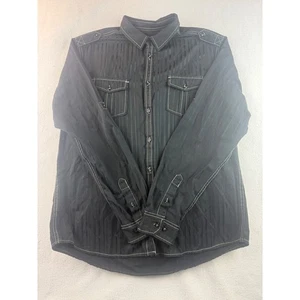 Buckle schwarz gestreiftes Button Down Hemd Western Taschen Langarm Herren XL - Bild 1 von 10