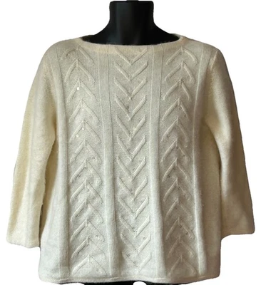 Suéter Crema Cuello Barco Lana Cordero Angora Ciervo Blanco Años 90 De Colección Lentejuelas M Vacaciones Foto 1 de 4