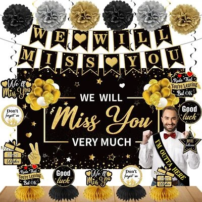 Suministros de decoración de fiestas de jubilación para hombres mujeres, 45 piezas negro dorado despedida... Foto 1 de 4