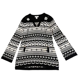 BLOOMINGDALE’S Oversize-Pullover schwarz-weiß Pailletten Blumen, Größe L - Bild 1 von 20