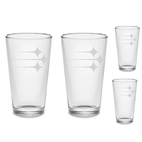 Set of 4 - Pittsburgh Steelers Pint Beer Glasses Etched Tumblers Drinkware Cover