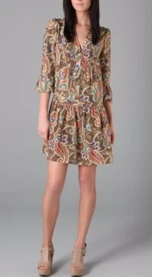 Vestido Mujer Talla 2 Pequeño Seda $374 TIBI Floral Shopbop Boho Bohemio Pequeño Tostado Foto 1 de 4