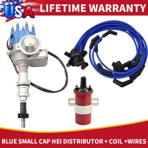 FOR small cap FORD 289 302 BLUE HEI Distributor + Coil + Spark Plug Wires USA - Picture 1 of 9
