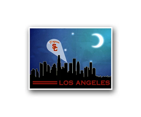 USC Trojans Poster City Skyline Art Print Man Cave Decor 12x16" Cover