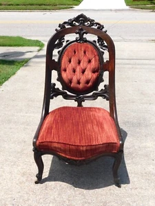 Victorian Mahogany Parlor Chair~~Grain Painted Rosewood circa 1850 Att. to Meek - Picture 1 of 11