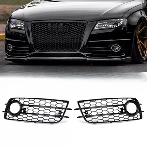 For 2008-2012 Audi A4, B8 S4 S-Line Gloss Black RS4 Style Fog Light Lamp Grille - Picture 1 of 8