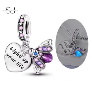 Dije de corazón y luciérnaga de plata de ley 925 cuentas para pulseras regalos para mujer - Imagen 1 de 4