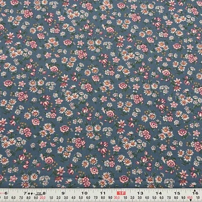 Vintage Cranston Florals on Blue Cotton Fabric Remnant 14" x 44" - Image 1 of 2