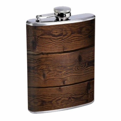 Frasco de madera marrón Em1 8 oz acero inoxidable para beber whisky de cadera Foto 1 de 2