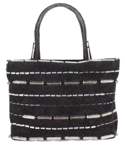 PRADA SS 1998 Vintage Black Canvas Beaded Stitch Detail Top Handle Mini Tote Bag - Picture 1 of 18