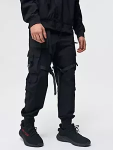Pantalones Niepce Unisex Negros Clásicos 172 Techwear Streetwear Joggers con Correas - Imagen 1 de 8