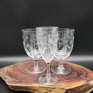 Sasaki Bamboo Water Goblets Set of 2 + 1 Sherry Glass Smooth Stem Clear VTG - Picture 1 of 14