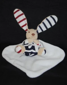 🐰Peluche doudou lapin ARMOR LUX  blanc bleu rouge rayé cape amovible TTBE - Picture 1 of 4