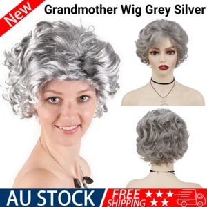 Grandmother Wig Grey Silver Curls Grandma Granny Old Lady Woman Costume Party AU - Picture 1 of 10