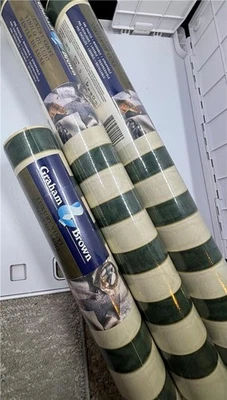 Vintage Graham & Brown vinyl wallpaper 24155 green cream gold stripe 3 rolls - Image 1 of 4