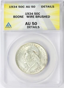 1934 50c Boone Commemorative Half Dollar ANACS AU50 Details Wire Brushed - Picture 1 of 4