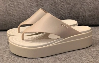 CROCS Women's Size 9 Brooklyn Platform Sandals LiteRide Flip Flops Beige Tan - Image 1 of 4