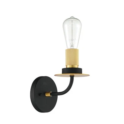 Sunset Lighting Onyx 1-Light Wall Sconce, Matte Black & Brushed Satin Gold Finis - Image 1 of 3