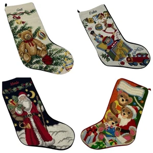 Needlepoint Christmas Stocking Cross Stitch Embroidery Angel Bear Santa Reindeer - Picture 1 of 15