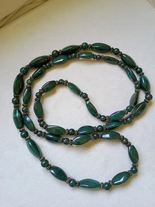 Vtg 1960's Dark Green Bloodstone 50" Knotted Necklace No Closure - Picture 1 of 6