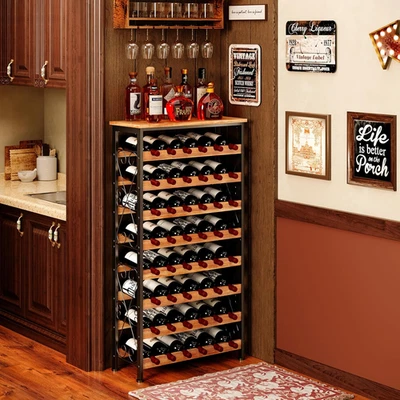 48 Bottles Wine Rack Freestanding Floor with Wood Top, 8 Tier Wine Bottle Holder - Image 1 of 4