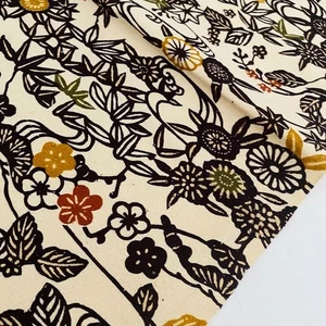 Cream Folktale #B 15x60 LONG Vintage Tsumugi Silk Japanese Kimono Fabric TJ17 - Picture 1 of 7