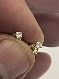 Natural Genuine 2MM Each Diamond Stud Earrings in 14k Solid Yellow Gold - Picture 1 of 2