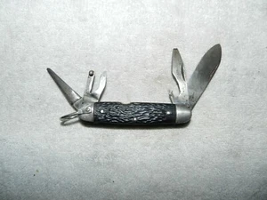 VINTAGE 4 BLADED CAMP KNIFE BLACK CASES/ HANDLES 3.75in - Picture 1 of 9