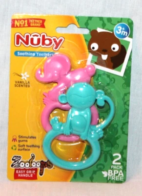 NEW IN PACKAGE SET FO 2 NUBY SOTTHING TEETHER EASY GRIP HANDLE — 第 1/2 张图片