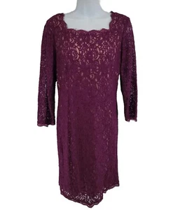 Adrianna Papell Dress Size 16 Purple Lace Long Sleeve - Picture 1 of 14