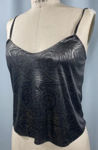 Vintage Camisole Top SIZE MEDIUM black silver metallic 80s 90s glam sexy paisley - Picture 1 of 11