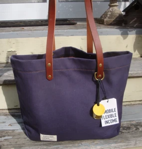 R RIVETER Wilson Tote Large Canvas Leather Navy Blue Handbag Boho Hobo Beachbag - Picture 1 of 12