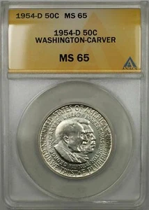 1954-D Washington-Carver Silver Half-Dollar Coin 50C ANACS MS-65 (9A) - Picture 1 of 2
