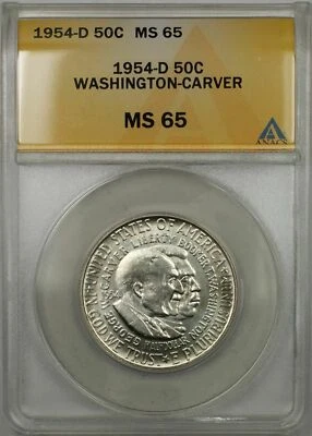 1954-D Washington-Carver Silver Half-Dollar Coin 50C ANACS MS-65 (9A) - Image 1 of 2