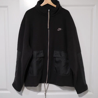 Nike Essentials Sherpa Fleece Zip Cargo Jacket Black DV8182-010 Size XXL - Image 1 of 4