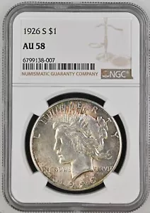 1926 S Peace Silver Dollar NGC AU-58 - Picture 1 of 2