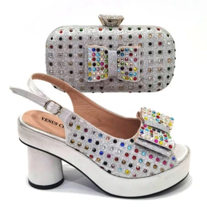 Italian Lady Shoes And Bag Luxury Design With Matching Sandals 7 CM High Heels - Picture 1 of 13