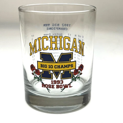 Vintage 1993 University of Michigan Rose Bowl  Souvenir Tumbler/ Rocks  Glass Cover