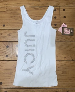 Juicy Couture Pam Gela Rib Tank Tank Rhinestone Logo Retro White Women's Medium - Picture 1 of 5