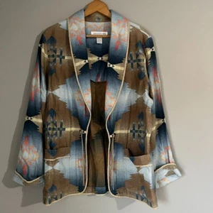 VINTAGE Jones New York Southwestern Jacket Size Large Linen Aztec Festival - Picture 1 of 4