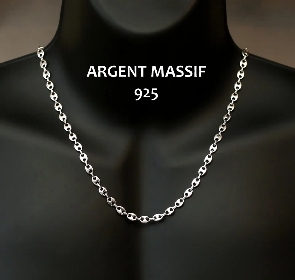 ASCALIDO ARGENT MASSIF Chaine ou parure pour homme maille grain de café en argent massif 925 neuve 55cm