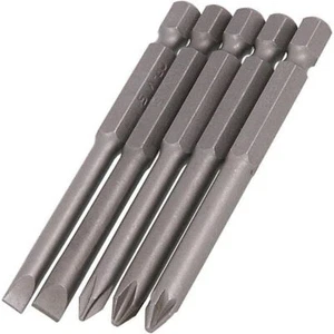 Brocas de destornillador hexagonales largas 5 piezas 75 mm 1/4" ranuradas planas Pozidrive Philips - Imagen 1 de 3