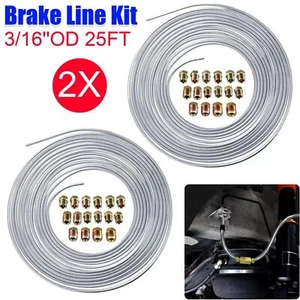 2 Packs 3/16 inch Brake Line Kit 25Ft Tube Rolls Zinc Steel with 32 Fittings AU - Picture 1 of 13